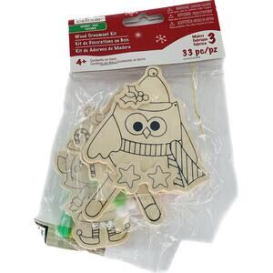 Wood Oranament Decorating Kit Creatology 3 Piece Set Sock Monkey Owl Elf Markers